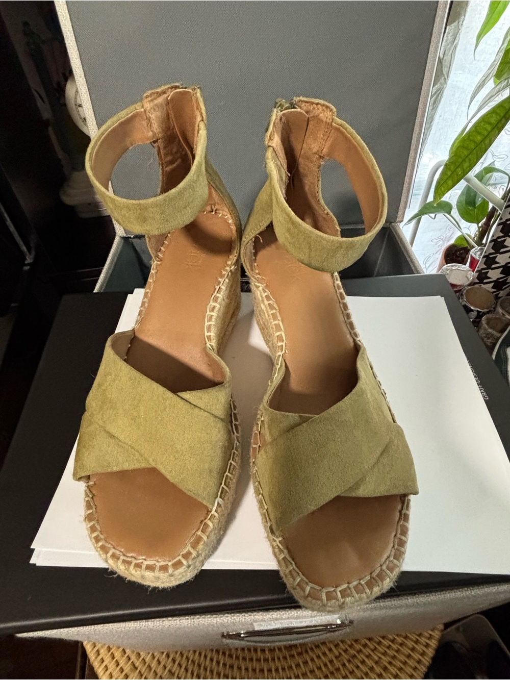 Olive Suede Ankle-Strap Espadrille Sandals